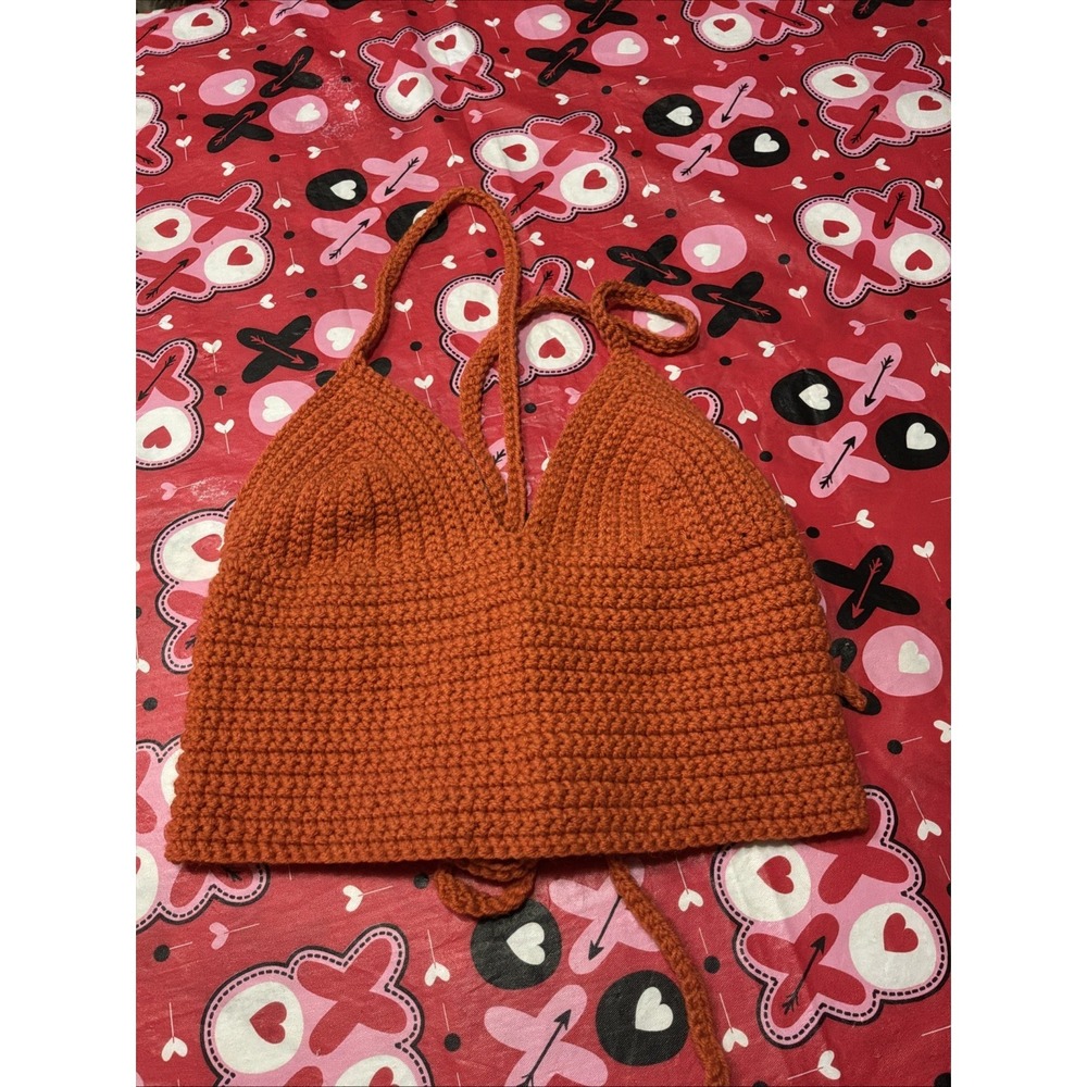 orange, handmade crochet crop top adjustable  Boho Festival ‎ Whimsy Witchy Fem